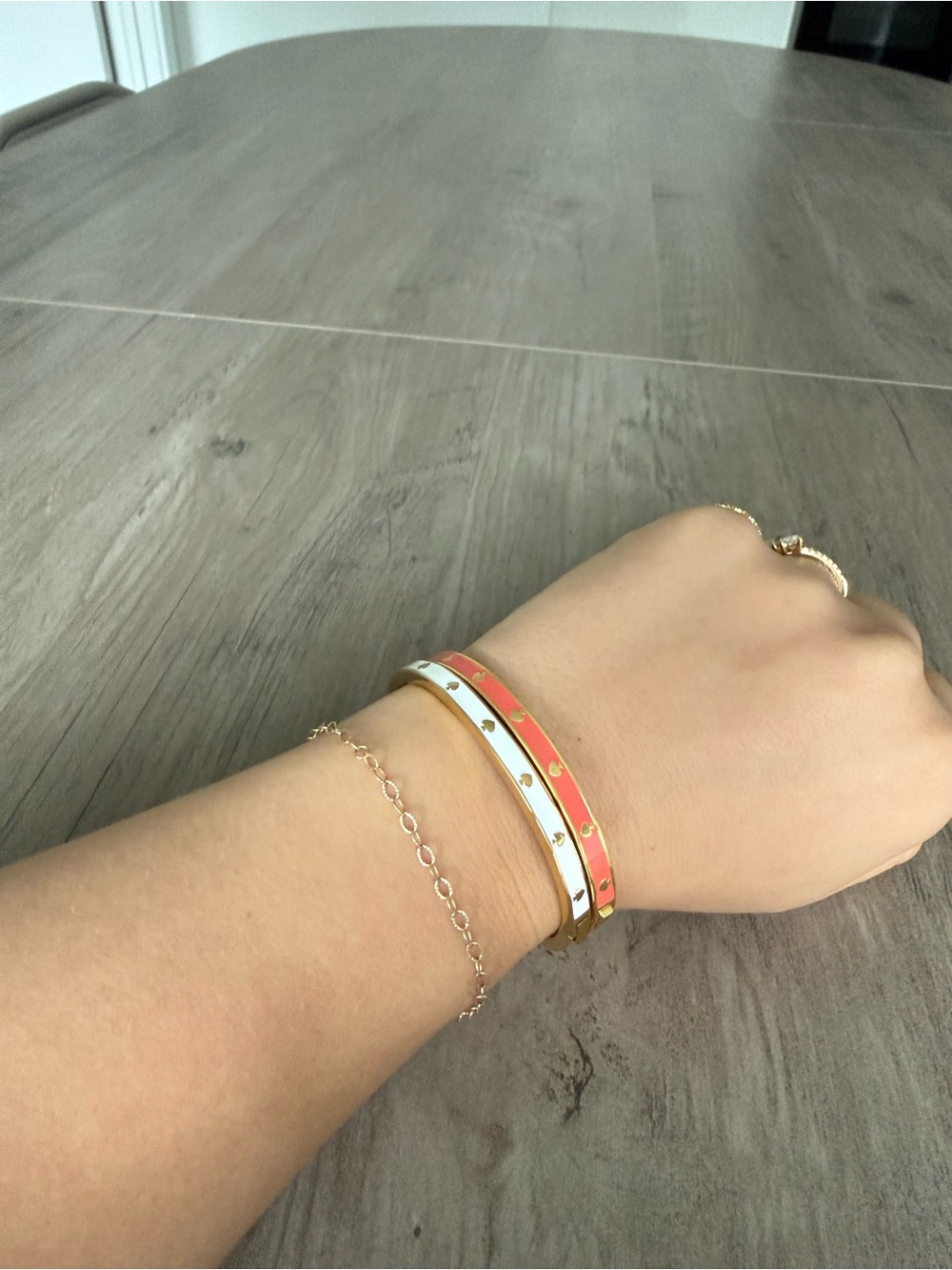 kate spade White & Pink Enamel and Gold Stud Bangles - Picture 6 of 9